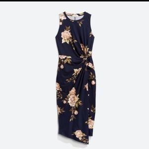 Nine Britton Abigail Brushed Midi Floral Pattern Navy Blue Dress